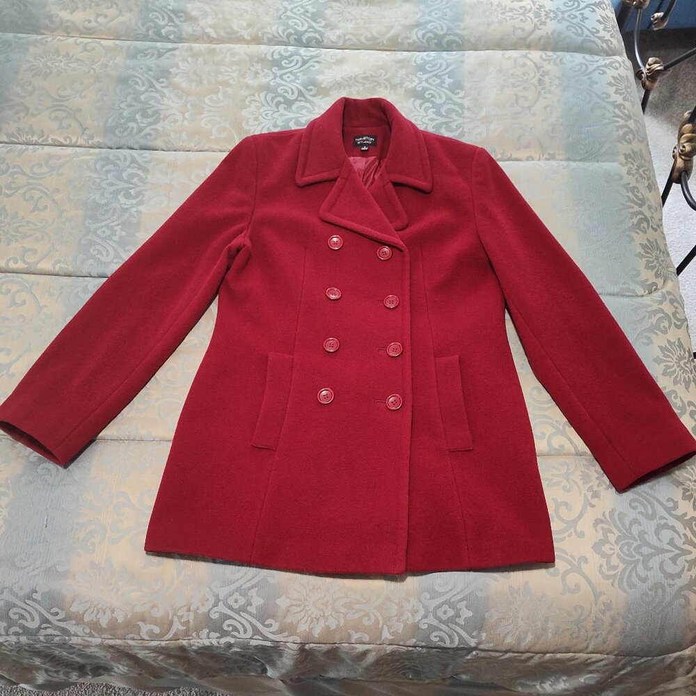 Halston Studio double breasted, red, cashmere blend pea coat, EUC, size 8